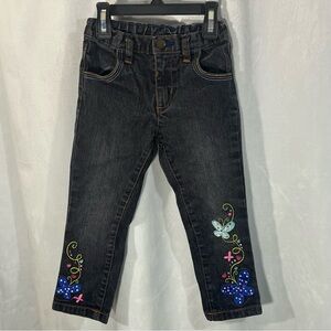 Healthtex Embroidery Butterflies‎ Straight Leg Jeans Button/Zipper Adjustable 3T